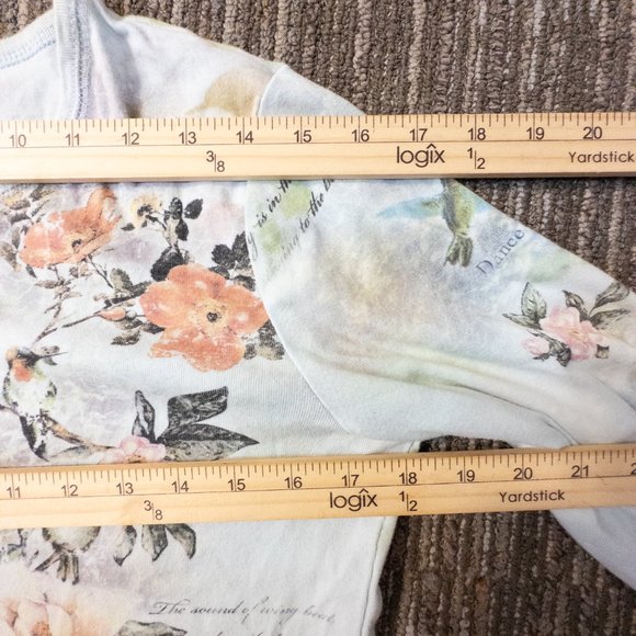 CACTUS Womens Size Medium Shirt Tee Blue Hummingbird Floral 3/4 Sleeve Y2K Top - Picture 9 of 10
